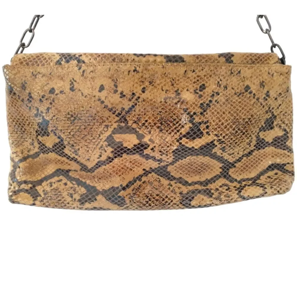 Y2K Animal Print Shoulder Bag Handbag Purse Italy Chain Fringe Leather Biker - Picture 13 of 16